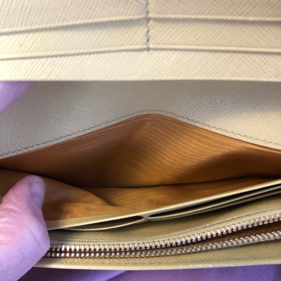 PRADA! Butter cream yellow with gold logo and trim Saffiano Leather Long Wallet - Picture 13 of 16
